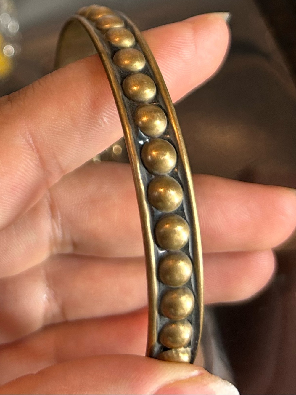 Antique Brass Beaded Cuff Bracelet - Women's Gold-Tone Accessory - Picture 3 of 3